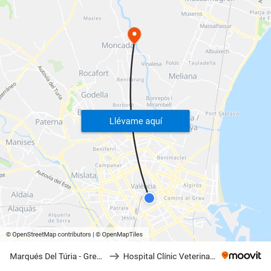 Marqués Del Túria - Gregori Maians to Hospital Clínic Veterinari - Uch Ceu map