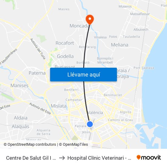 Centre De Salut Gil I Morte to Hospital Clínic Veterinari - Uch Ceu map