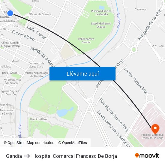 Gandía to Hospital Comarcal Francesc De Borja map