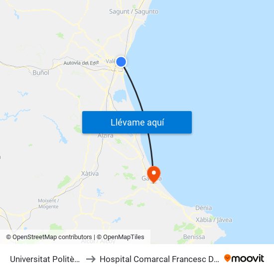 Universitat Politècnica to Hospital Comarcal Francesc De Borja map