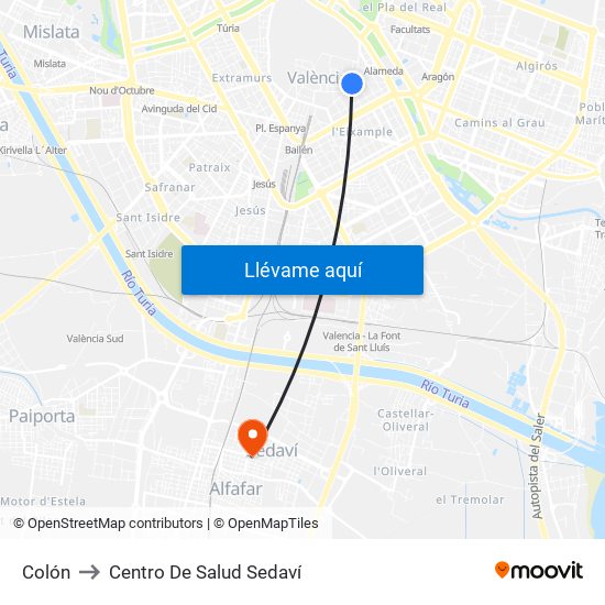 Colón to Centro De Salud Sedaví map