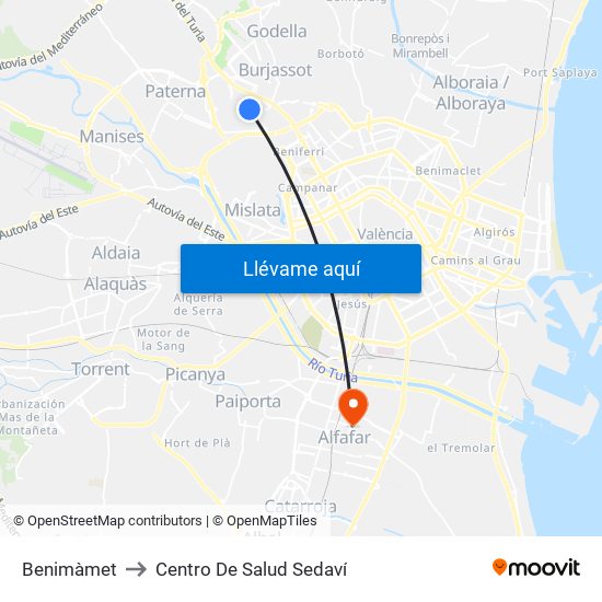Benimàmet to Centro De Salud Sedaví map