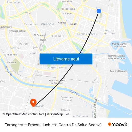 Tarongers – Ernest Lluch to Centro De Salud Sedaví map