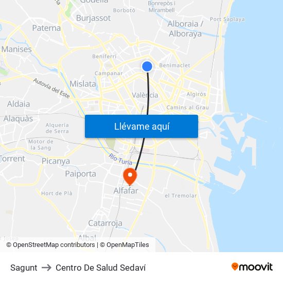 Sagunt to Centro De Salud Sedaví map