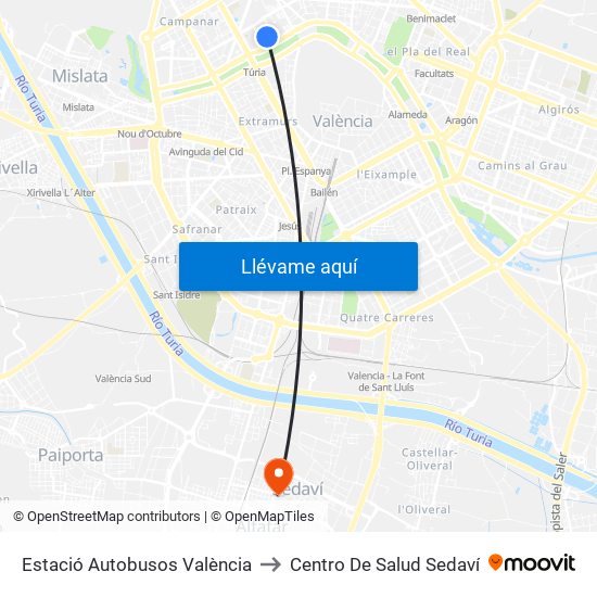 Estació Autobusos València to Centro De Salud Sedaví map