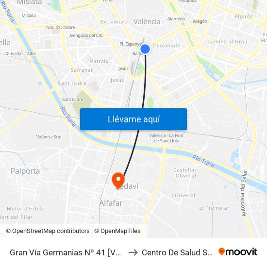 Gran Vía Germanias Nº 41 [València] to Centro De Salud Sedaví map