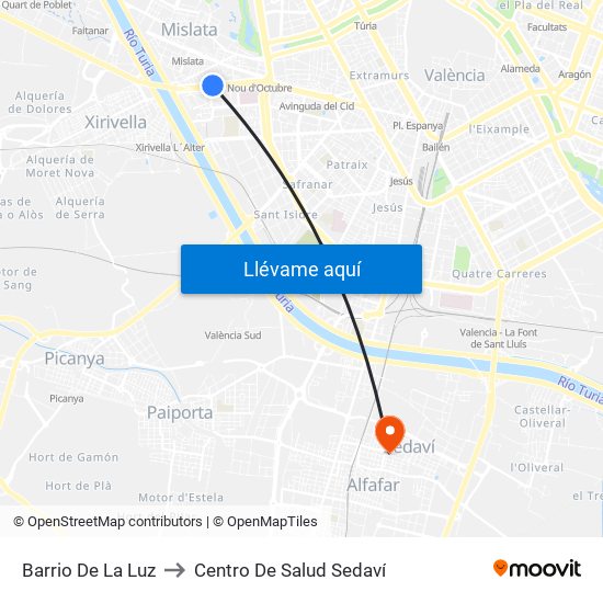 Barrio De La Luz to Centro De Salud Sedaví map