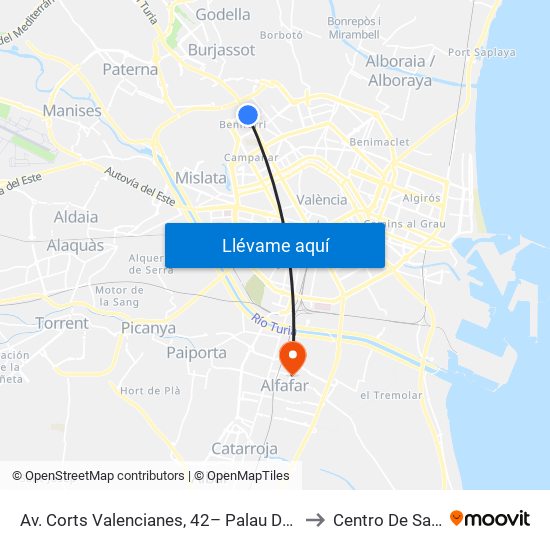 Av. Corts Valencianes, 42– Palau De Congressos [València] to Centro De Salud Sedaví map