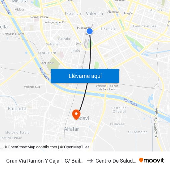 Gran Vía Ramón Y Cajal - C/ Bailén [València] to Centro De Salud Sedaví map