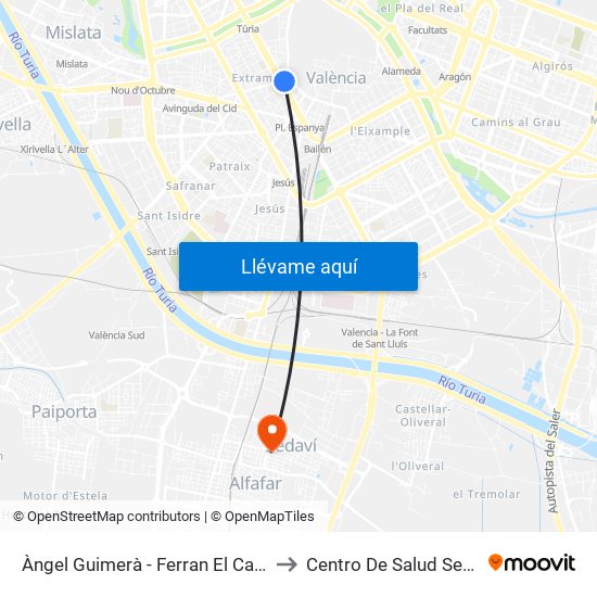 Àngel Guimerà - Ferran El Catòlic to Centro De Salud Sedaví map