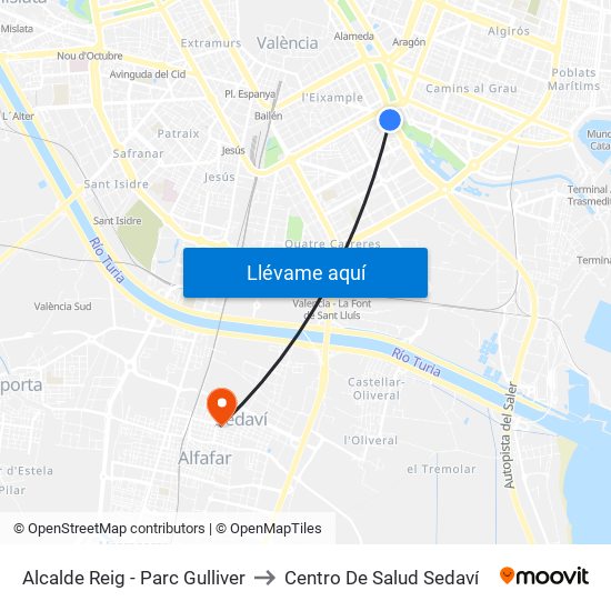 Alcalde Reig - Parc Gulliver to Centro De Salud Sedaví map