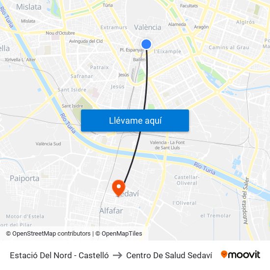 Estació Del Nord - Castelló to Centro De Salud Sedaví map