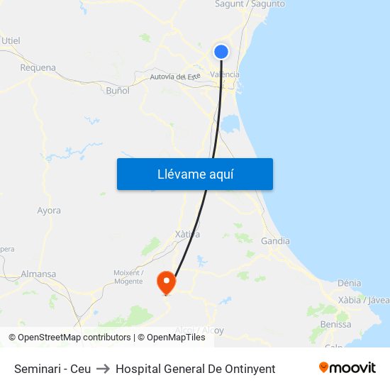 Seminari - Ceu to Hospital General De Ontinyent map
