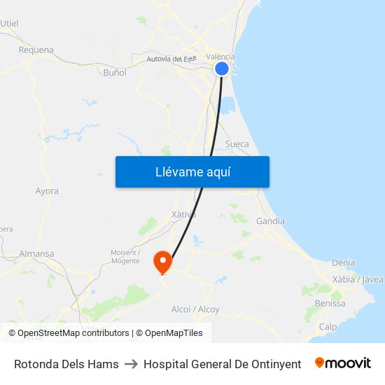 Rotonda Dels Hams to Hospital General De Ontinyent map