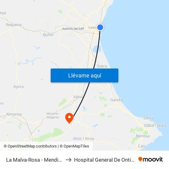 La Malva-Rosa - Mendizábal to Hospital General De Ontinyent map