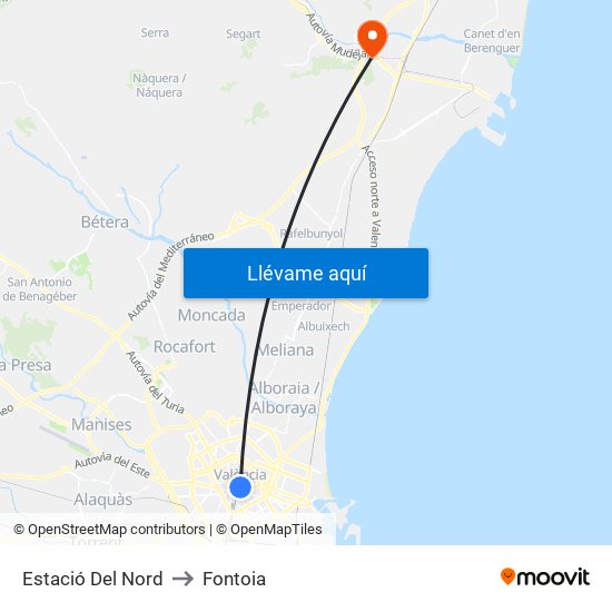 Estació Del Nord to Fontoia map