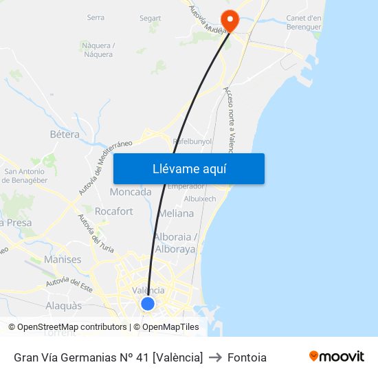 Gran Vía Germanias Nº 41 [València] to Fontoia map