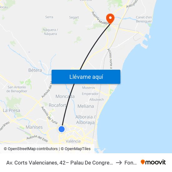 Av. Corts Valencianes, 42– Palau De Congressos [València] to Fontoia map