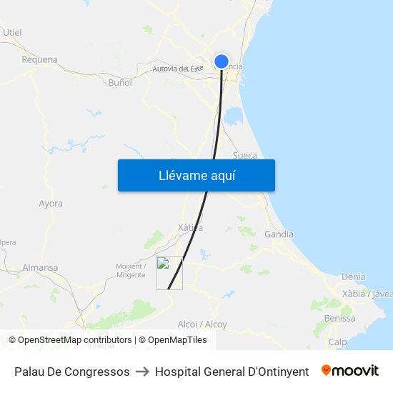 Palau De Congressos to Hospital General D'Ontinyent map