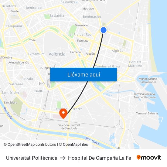 Universitat Politècnica to Hospital De Campaña La Fe map