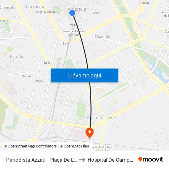 Plaça De L'Ajuntament - Periodista Azzati to Hospital De Campaña La Fe map