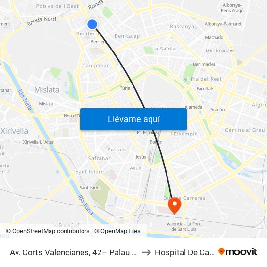 Av. Corts Valencianes, 42– Palau De Congressos [València] to Hospital De Campaña La Fe map