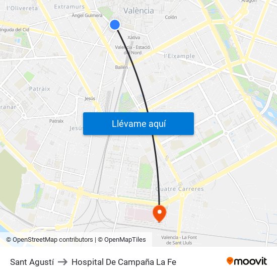 Estació Del Nord - Guillem De Castro to Hospital De Campaña La Fe map