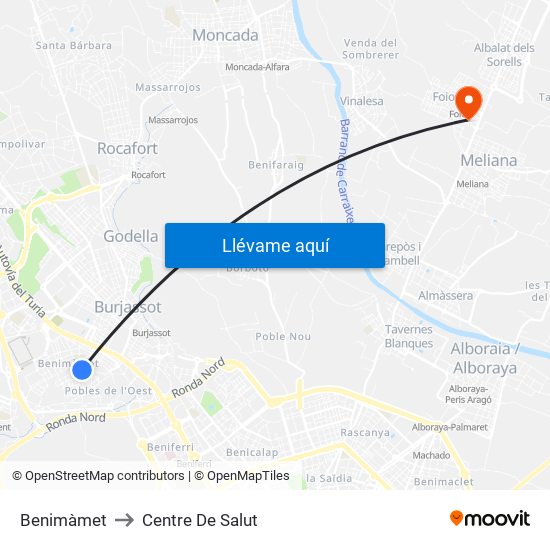 Benimàmet to Centre De Salut map