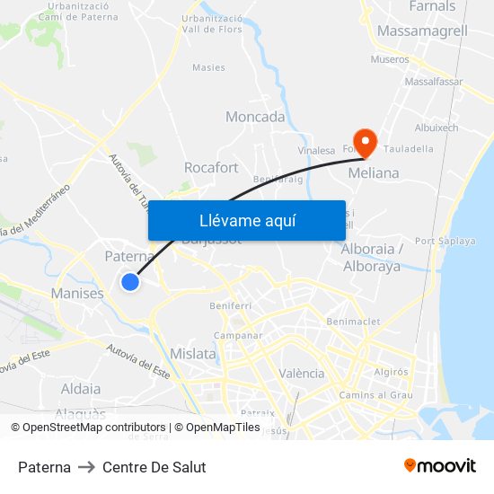 Paterna to Centre De Salut map