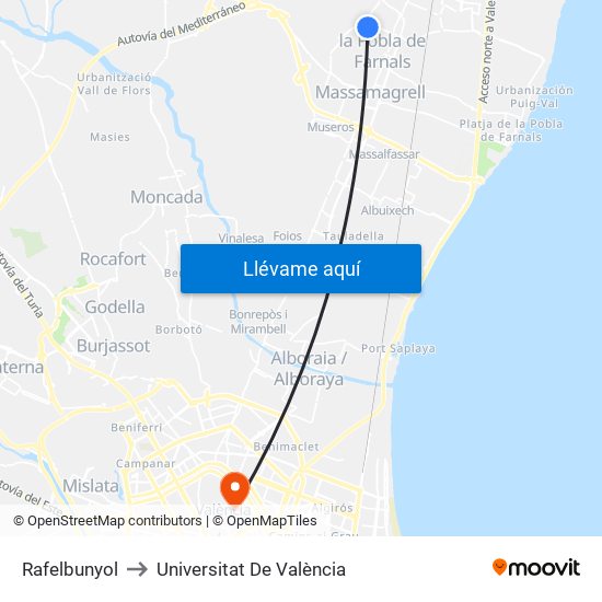 Rafelbunyol to Universitat De València map