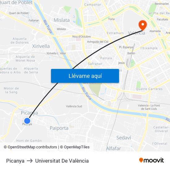 Picanya to Universitat De València map