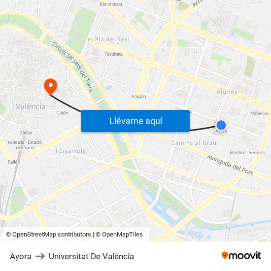 Ayora to Universitat De València map