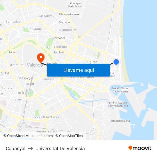 Cabanyal to Universitat De València map