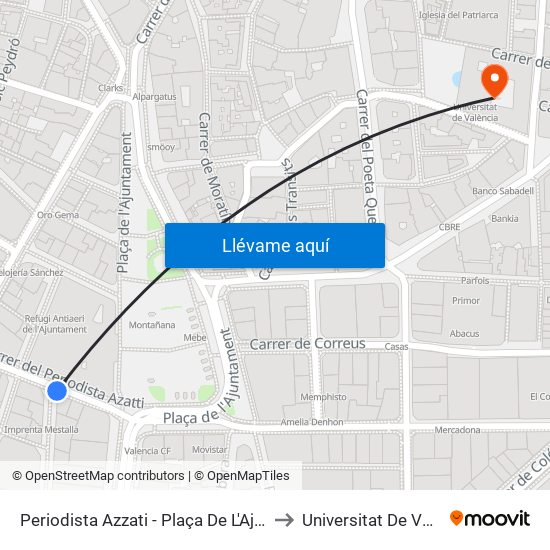 Plaça De L'Ajuntament - Periodista Azzati to Universitat De València map