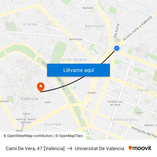 Camí De Vera, 47 [València] to Universitat De València map