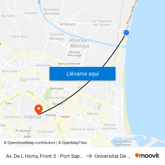 Av. De L Horta, Front 3 - Port Saplaya [Alboraia] to Universitat De València map