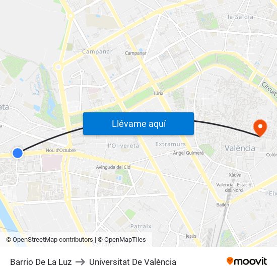 Barrio De La Luz to Universitat De València map