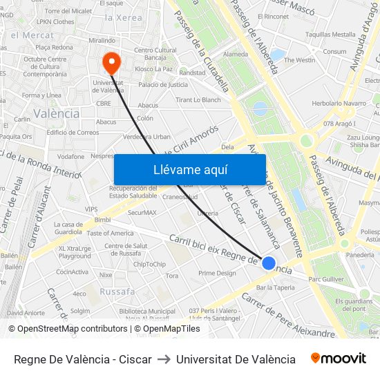 Regne De València - Ciscar to Universitat De València map