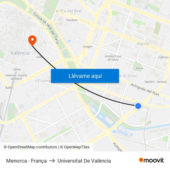 Menorca - França to Universitat De València map