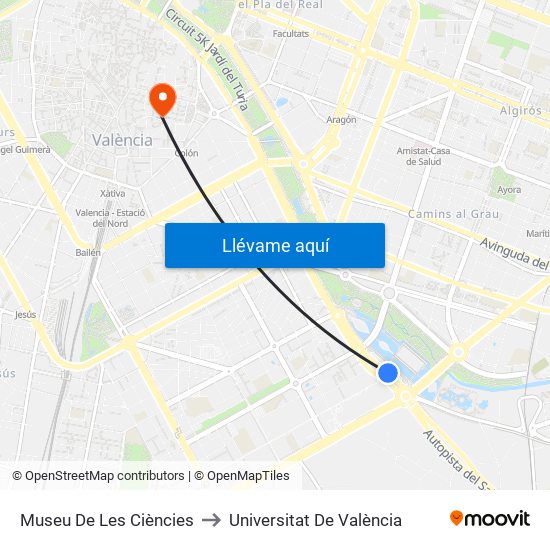 Museu De Les Ciències to Universitat De València map