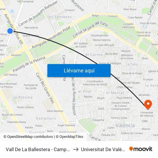 Vall De La Ballestera - Campanar to Universitat De València map