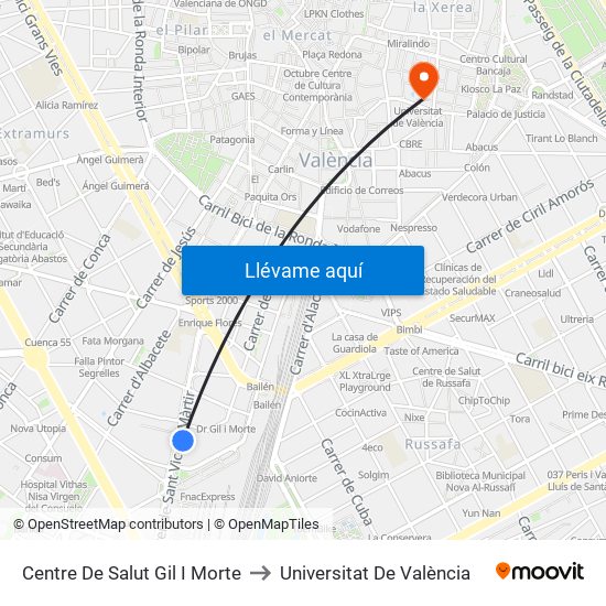 Centre De Salut Gil I Morte to Universitat De València map