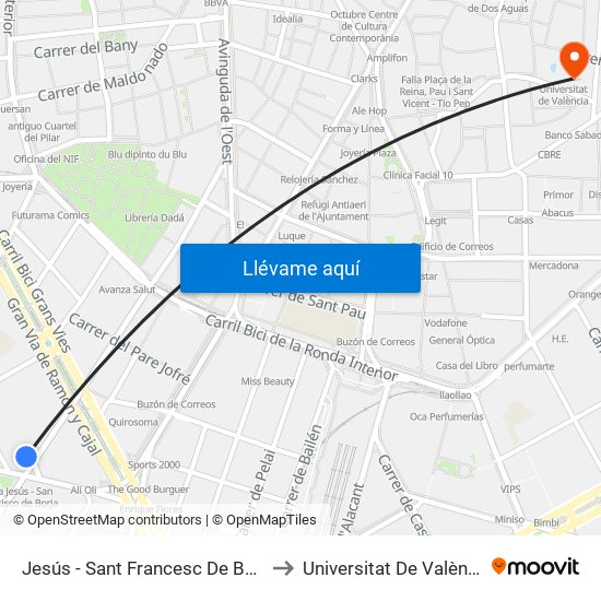 Jesús - Sant Francesc De Borja to Universitat De València map