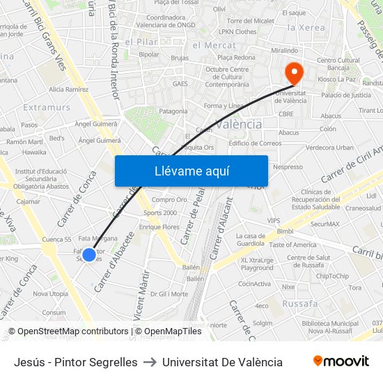 Jesús - Pintor Segrelles to Universitat De València map