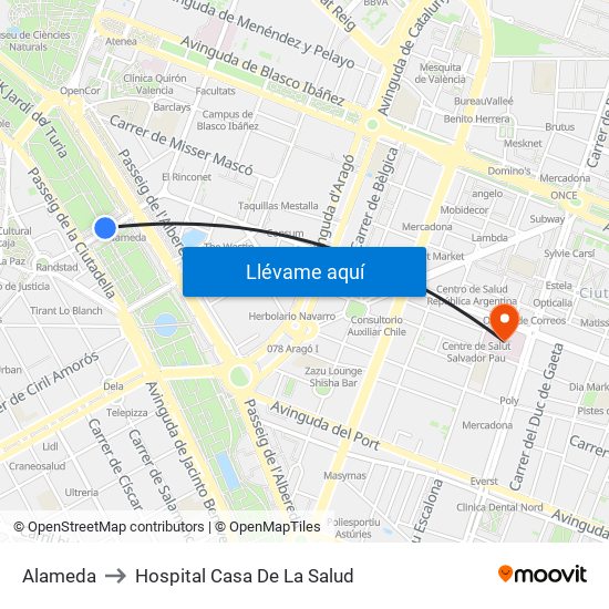 Alameda to Hospital Casa De La Salud map