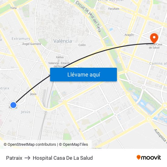 Patraix to Hospital Casa De La Salud map
