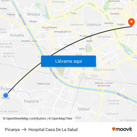 Picanya to Hospital Casa De La Salud map