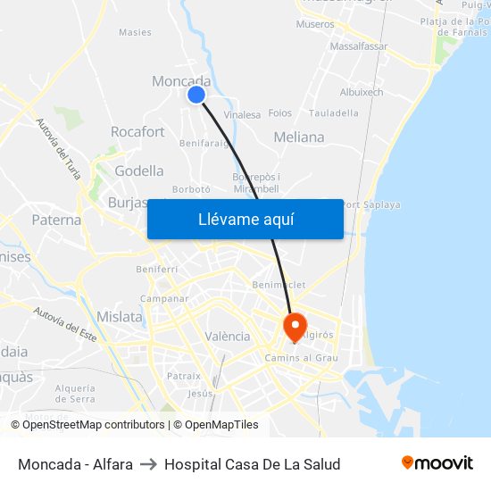 Moncada - Alfara to Hospital Casa De La Salud map