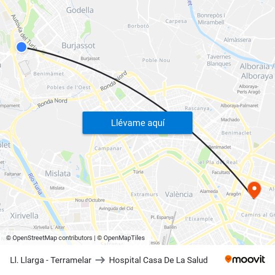 Ll. Llarga - Terramelar to Hospital Casa De La Salud map