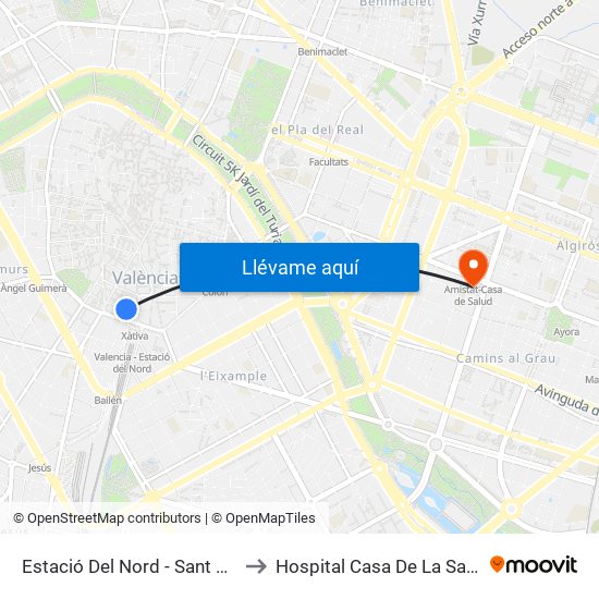 Estació Del Nord - Sant Pau to Hospital Casa De La Salud map